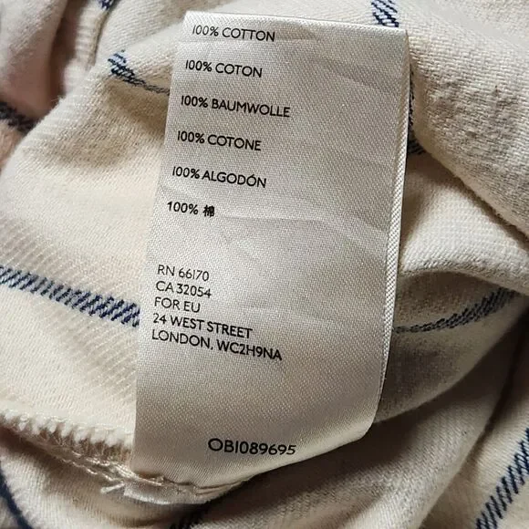 Anthropologie Womens 12 Heeda Ruffle Sleeve Striped Denim Jumpsuit Ivory Blue - Picture 7 of 9